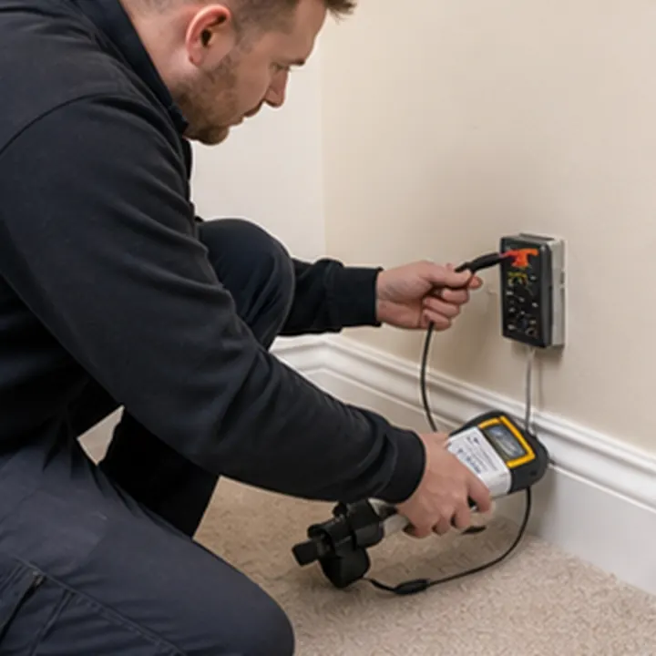 Illustrative electrician with testing equipment