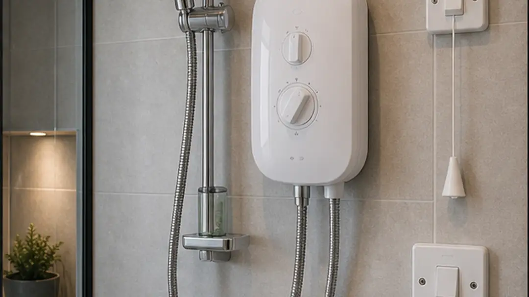 Finished electric shower installation electrical work
